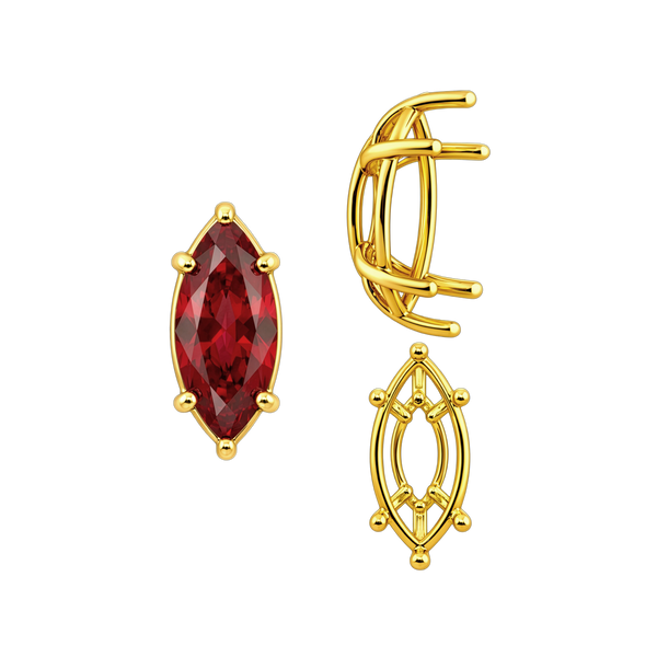 Six Prong Marquise Shape Tapered Base Wire Basket Settings in 14K Gold (4.25 x 1.75 mm - 21.00 x 10.50 mm)