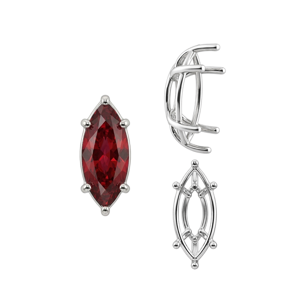 Six Prong Marquise Shape Tapered Base Wire Basket Settings in Sterling Silver (4.25 x 1.75 mm - 21.00 x 10.50 mm)