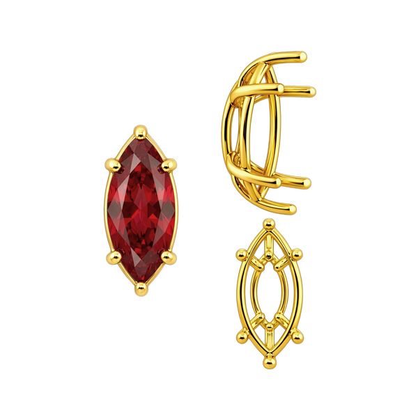 Six Prong Marquise Shape Tapered Base Wire Basket Settings in 14K Gold (4.25 x 1.75 mm - 21.00 x 10.50 mm)