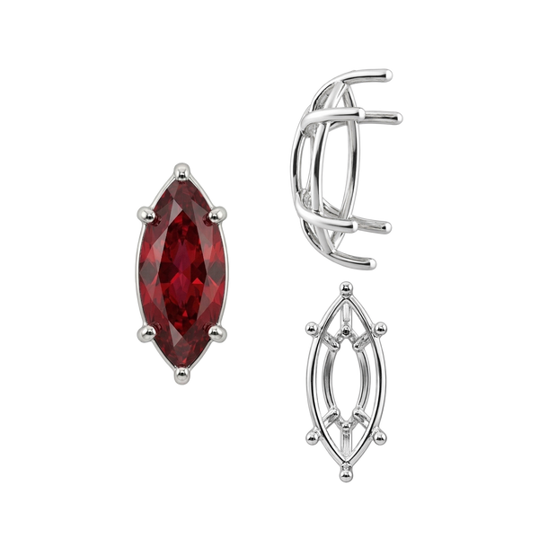 Six Prong Marquise Shape Tapered Base Wire Basket Settings in Sterling Silver (4.25 x 1.75 mm - 21.00 x 10.50 mm)