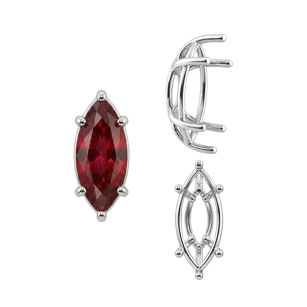 Six Prong Marquise Shape Tapered Base Wire Basket Settings in Sterling Silver (4.25 x 1.75 mm - 21.00 x 10.50 mm)