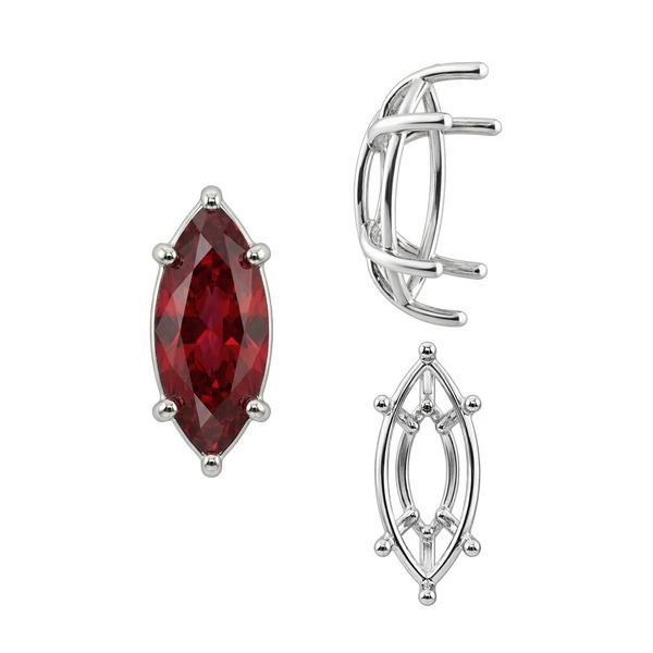 Six Prong Marquise Shape Tapered Base Wire Basket Settings in Sterling Silver (4.25 x 1.75 mm - 21.00 x 10.50 mm)
