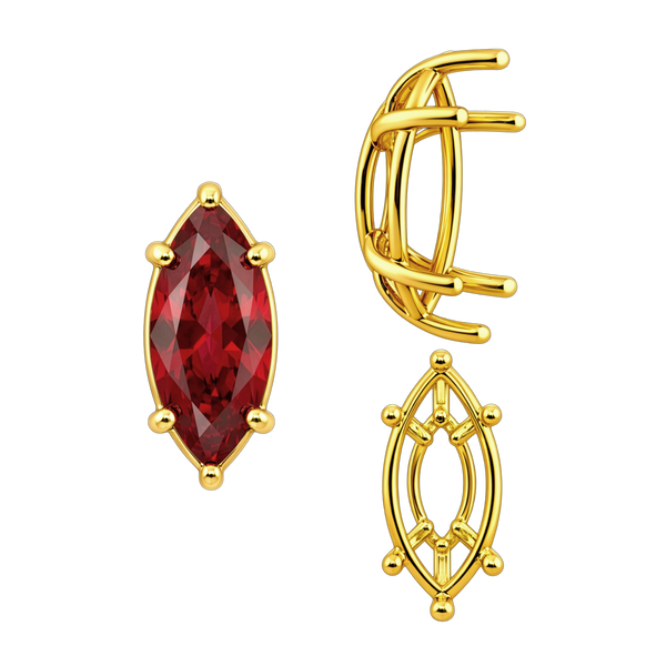 Six Prong Marquise Shape Tapered Base Wire Basket Settings in 14K Gold (4.25 x 1.75 mm - 21.00 x 10.50 mm)