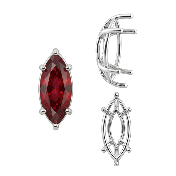Six Prong Marquise Shape Tapered Base Wire Basket Settings in Sterling Silver (4.25 x 1.75 mm - 21.00 x 10.50 mm)