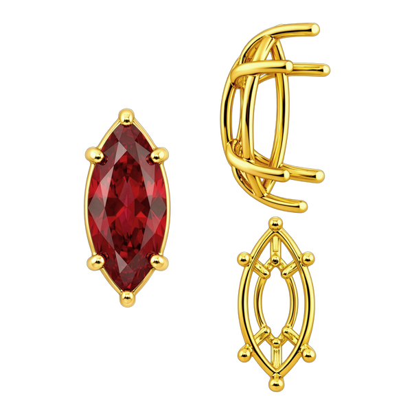 Six Prong Marquise Shape Tapered Base Wire Basket Settings in 14K Gold (4.25 x 1.75 mm - 21.00 x 10.50 mm)