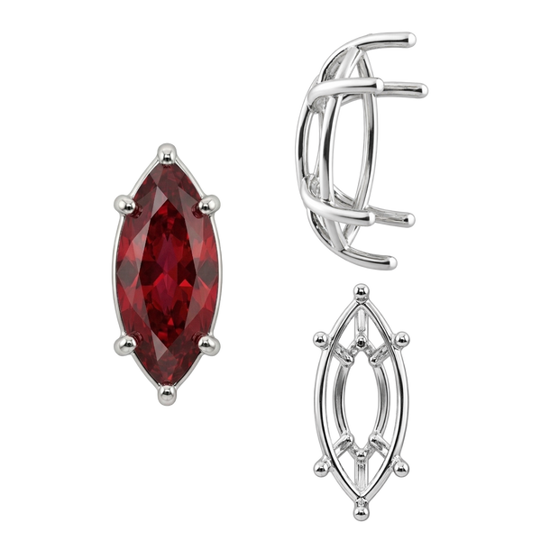 Six Prong Marquise Shape Tapered Base Wire Basket Settings in Sterling Silver (4.25 x 1.75 mm - 21.00 x 10.50 mm)