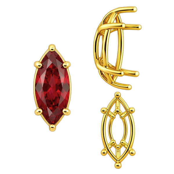 Six Prong Marquise Shape Tapered Base Wire Basket Settings in 14K Gold (4.25 x 1.75 mm - 21.00 x 10.50 mm)