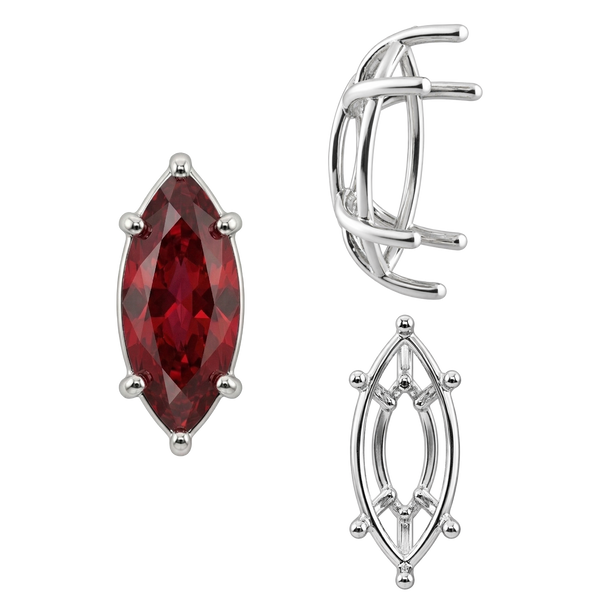 Six Prong Marquise Shape Tapered Base Wire Basket Settings in Sterling Silver (4.25 x 1.75 mm - 21.00 x 10.50 mm)