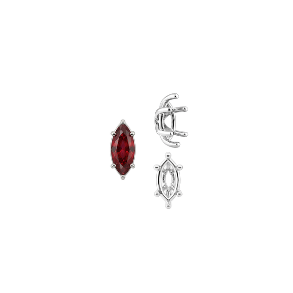 Six Prong Marquise Shape Tapered Base Wire Basket Settings in Sterling Silver (4.25 x 1.75 mm - 21.00 x 10.50 mm)