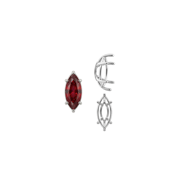 Six Prong Marquise Shape Tapered Base Wire Basket Settings in Sterling Silver (4.25 x 1.75 mm - 21.00 x 10.50 mm)