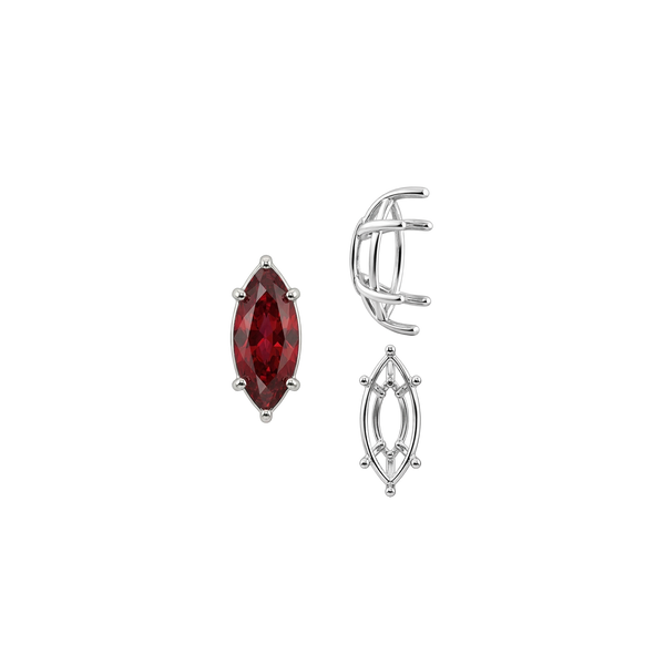 Six Prong Marquise Shape Tapered Base Wire Basket Settings in Sterling Silver (4.25 x 1.75 mm - 21.00 x 10.50 mm)