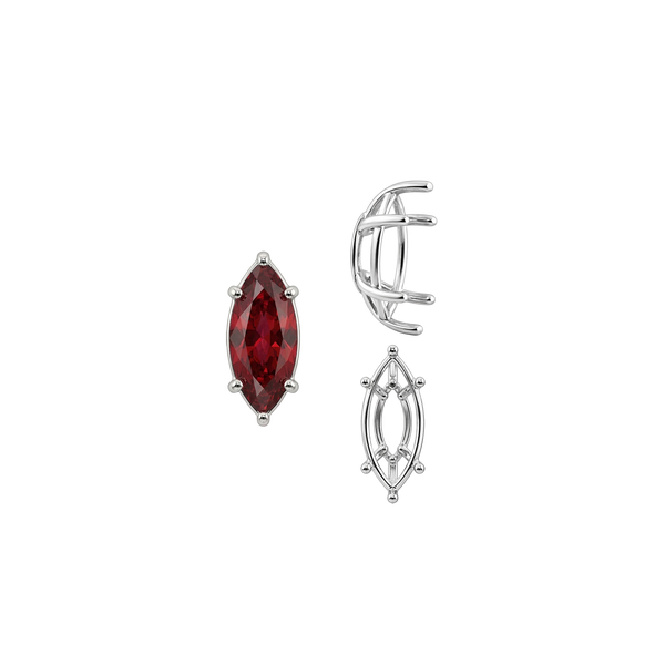 Six Prong Marquise Shape Tapered Base Wire Basket Settings in Sterling Silver (4.25 x 1.75 mm - 21.00 x 10.50 mm)