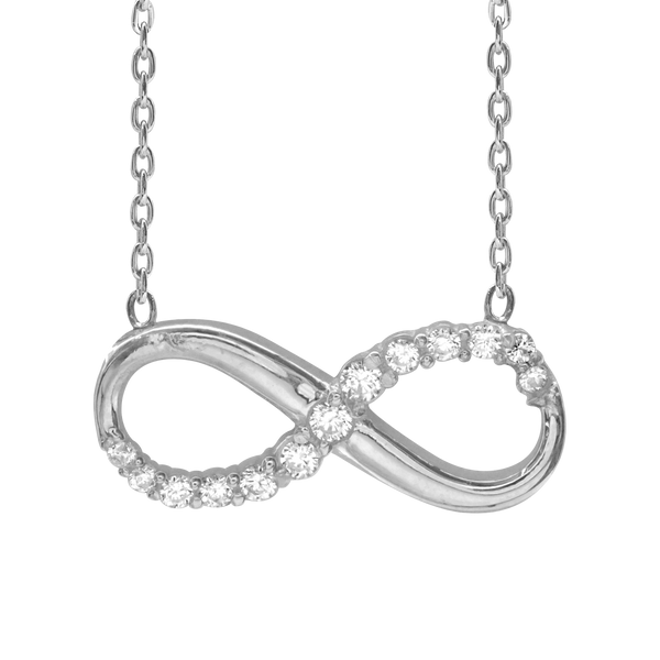 Infinity Necklace with Cubic Zirconia in Sterling Silver (18 x 9 mm)