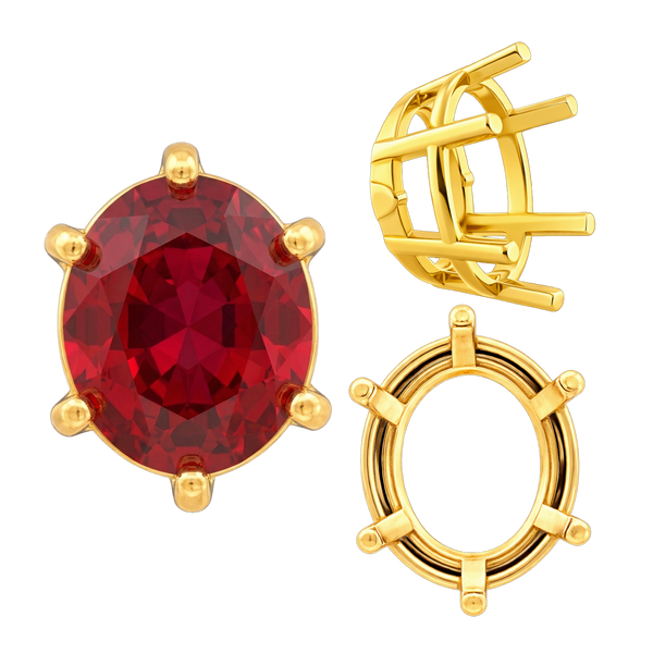 Six Prong Oval Basket Settings in 14K Gold (5.00 x 3.00 mm - 22.00 x 16.00 mm)