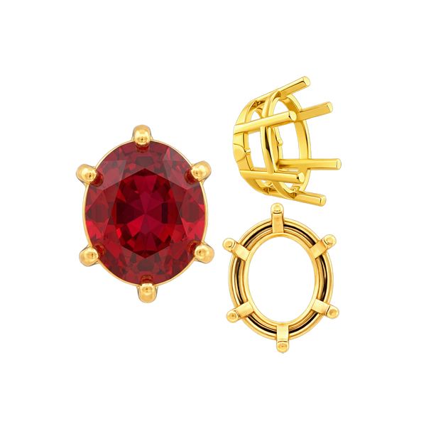 Six Prong Oval Basket Settings in 14K Gold (5.00 x 3.00 mm - 22.00 x 16.00 mm)