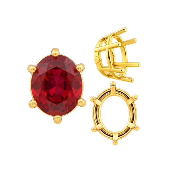 Six Prong Oval Basket Settings in 14K Gold (5.00 x 3.00 mm - 22.00 x 16.00 mm)