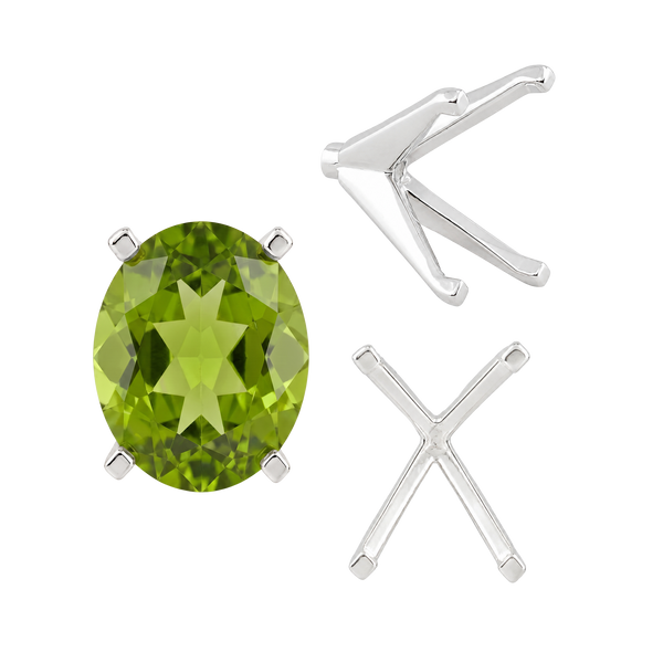 Four Prong Oval Settings with Peg in Sterling Silver (6.00 x 4.00 mm - 14.00 x 10.00 mm)