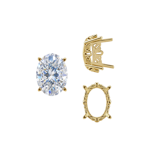 Four Prong Oval Filigree Settings in 14K Gold (5.00 x 3.00 mm - 20.00 x 15.00 mm)