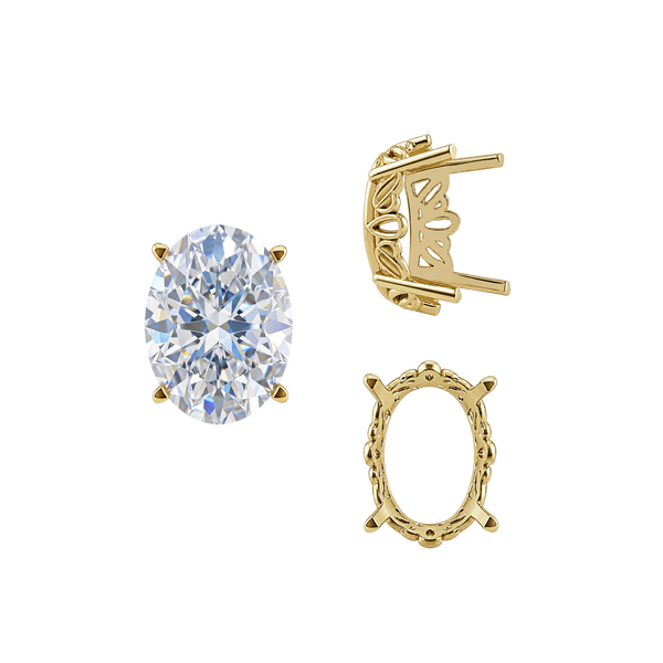 Four Prong Oval Filigree Settings in 14K Gold (5.00 x 3.00 mm - 20.00 x 15.00 mm)