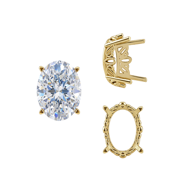 Four Prong Oval Filigree Settings in 14K Gold (5.00 x 3.00 mm - 20.00 x 15.00 mm)