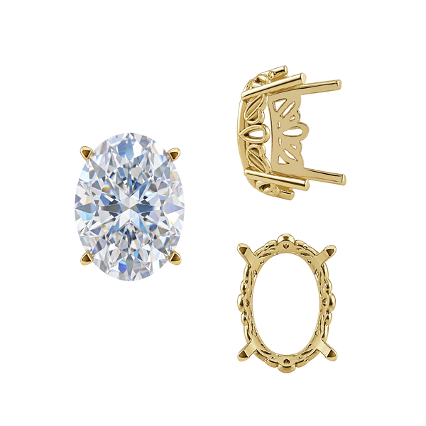 Four Prong Oval Filigree Settings in 14K Gold (5.00 x 3.00 mm - 20.00 x 15.00 mm)
