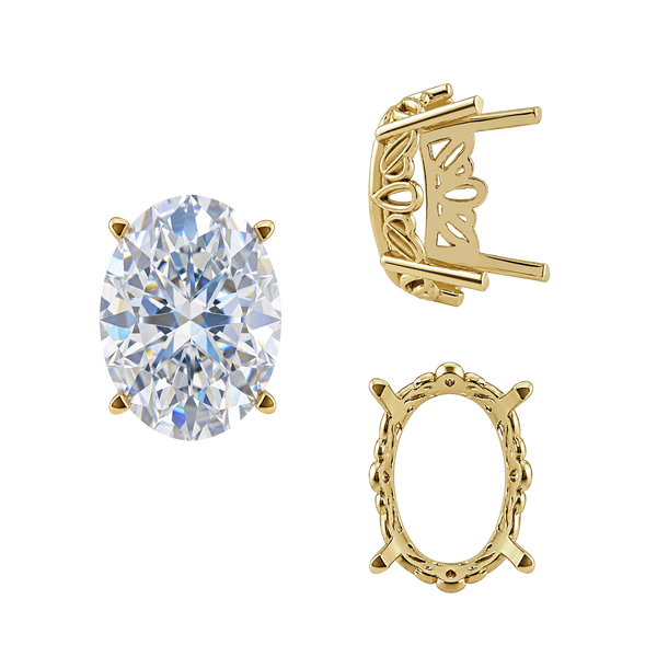 Four Prong Oval Filigree Settings in 14K Gold (5.00 x 3.00 mm - 20.00 x 15.00 mm)
