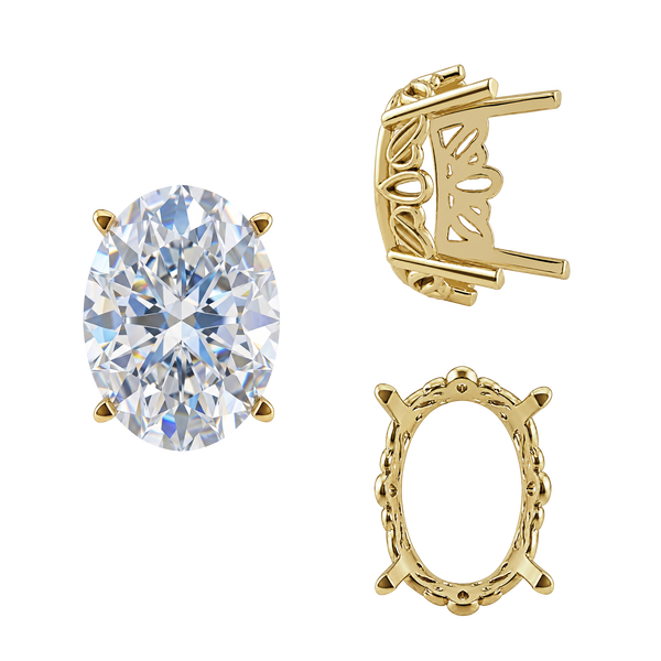 Four Prong Oval Filigree Settings in 14K Gold (5.00 x 3.00 mm - 20.00 x 15.00 mm)