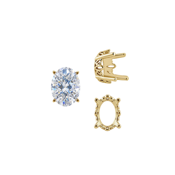 Four Prong Oval Filigree Settings in 14K Gold (5.00 x 3.00 mm - 20.00 x 15.00 mm)