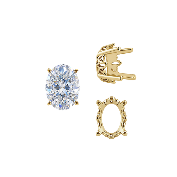 Four Prong Oval Filigree Settings in 14K Gold (5.00 x 3.00 mm - 20.00 x 15.00 mm)