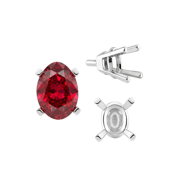 Four Prong Oval Tapered Settings With Peg in Sterling Silver (5.00 x 3.00 mm - 12.00 x 10.00 mm)
