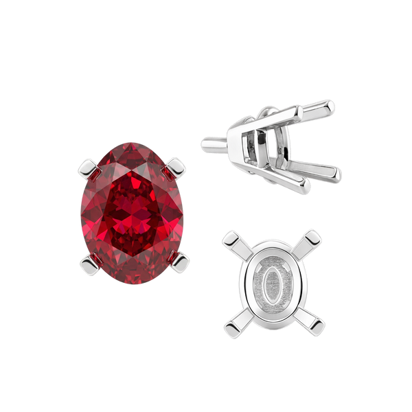 Four Prong Oval Tapered Settings With Peg in Sterling Silver (5.00 x 3.00 mm - 12.00 x 10.00 mm)