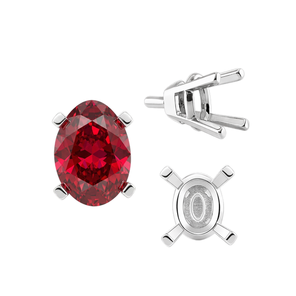 Four Prong Oval Tapered Settings With Peg in Sterling Silver (5.00 x 3.00 mm - 12.00 x 10.00 mm)