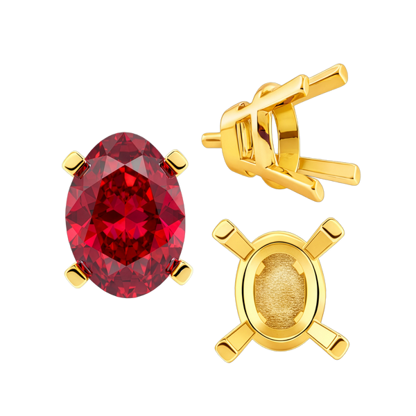 Four Prong Oval Tapered Settings With Peg in 14K Gold (5.00 x 3.00 mm - 12.00 x 10.00 mm)