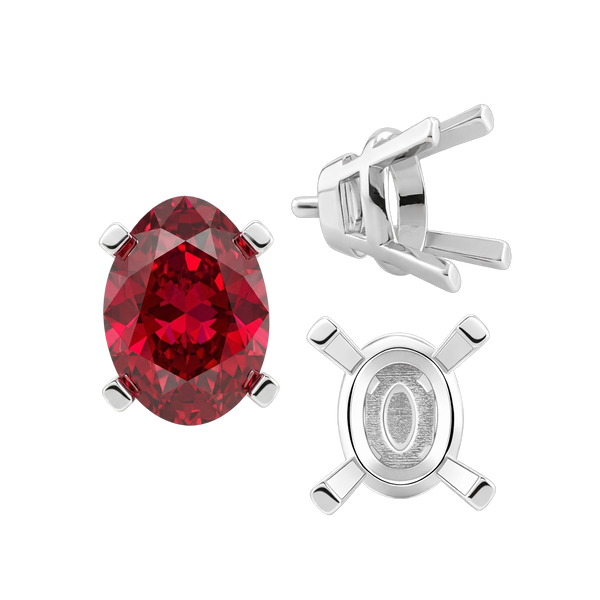 Four Prong Oval Tapered Settings With Peg in Sterling Silver (5.00 x 3.00 mm - 12.00 x 10.00 mm)