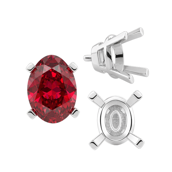 Four Prong Oval Tapered Settings With Peg in Sterling Silver (5.00 x 3.00 mm - 12.00 x 10.00 mm)