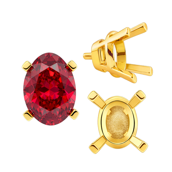 Four Prong Oval Tapered Settings With Peg in 14K Gold (5.00 x 3.00 mm - 12.00 x 10.00 mm)