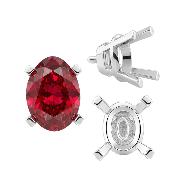 Four Prong Oval Tapered Settings With Peg in Sterling Silver (5.00 x 3.00 mm - 12.00 x 10.00 mm)