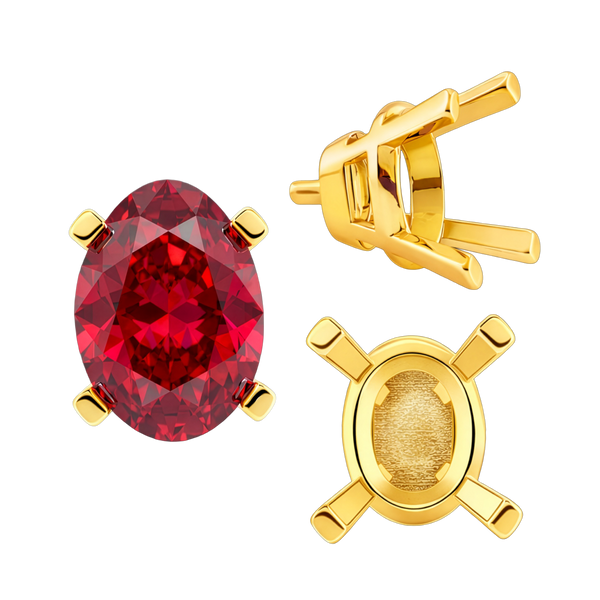 Four Prong Oval Tapered Settings With Peg in 14K Gold (5.00 x 3.00 mm - 12.00 x 10.00 mm)