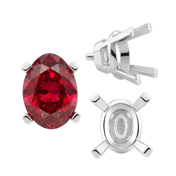 Four Prong Oval Tapered Settings With Peg in Sterling Silver (5.00 x 3.00 mm - 12.00 x 10.00 mm)
