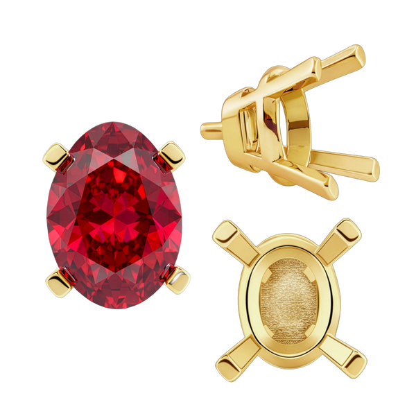 Four Prong Oval Tapered Settings With Peg in 14K Gold (5.00 x 3.00 mm - 12.00 x 10.00 mm)