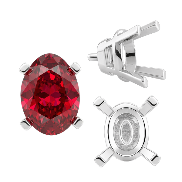 Four Prong Oval Tapered Settings With Peg in Sterling Silver (5.00 x 3.00 mm - 12.00 x 10.00 mm)