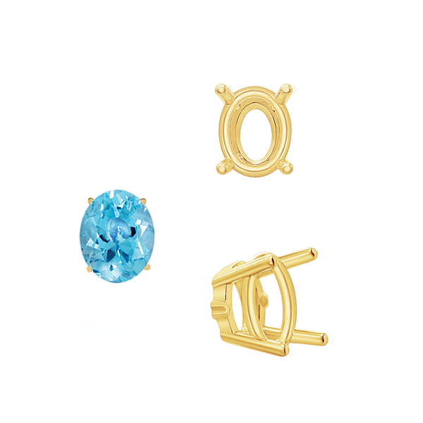 Four Prong Oval Wire Basket Settings With Pads in 18K Gold (5.00 x 3.00 mm - 12.00 x 10.00 mm)