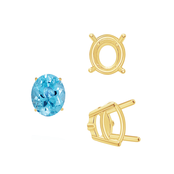 Four Prong Oval Wire Basket Settings With Pads in 18K Gold (5.00 x 3.00 mm - 12.00 x 10.00 mm)