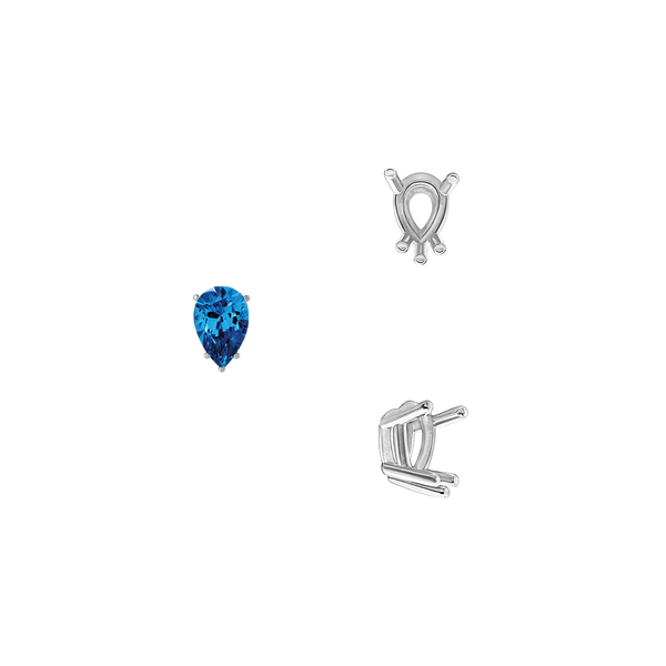 Five Prong Pear Shape Wire Basket Settings in Sterling Silver (3.00 x 1.75 mm - 12.00 x 8.00 mm)
