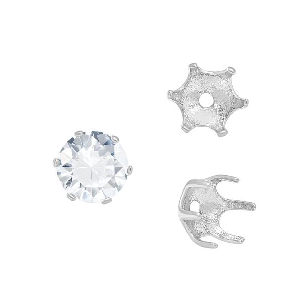 Six Prong Round Pearl Cup Settings in Sterling Silver (3.00 mm - 10.00 mm)