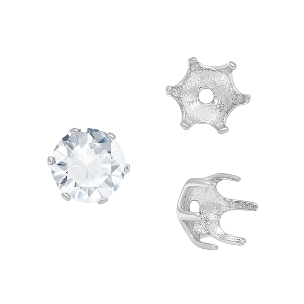 Six Prong Round Pearl Cup Settings in Sterling Silver (3.00 mm - 10.00 mm)