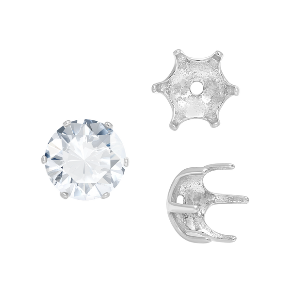 Six Prong Round Pearl Cup Settings in Sterling Silver (3.00 mm - 10.00 mm)