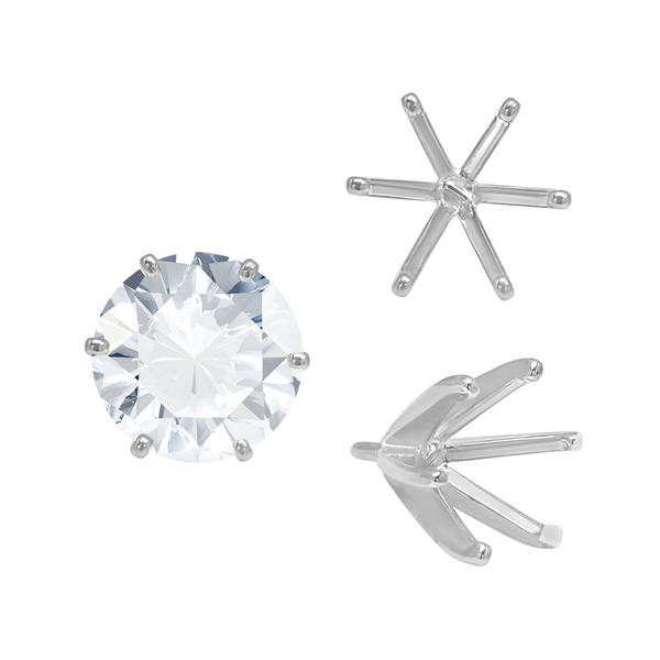 Six Prong Round Light and Low Tiffany Settings With Peg in Sterling Silver (Casting) (2.50 mm - 11.00 mm)