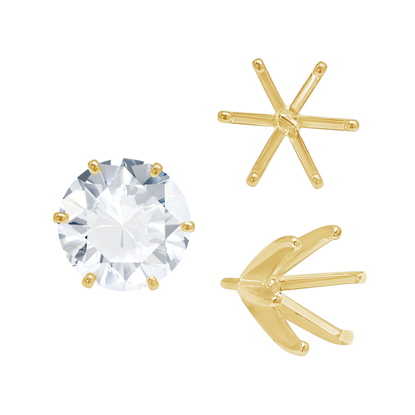 Six Prong Round Light and Low Tiffany Settings With Peg in 14K Gold (Casting) (2.50 mm - 11.00 mm)