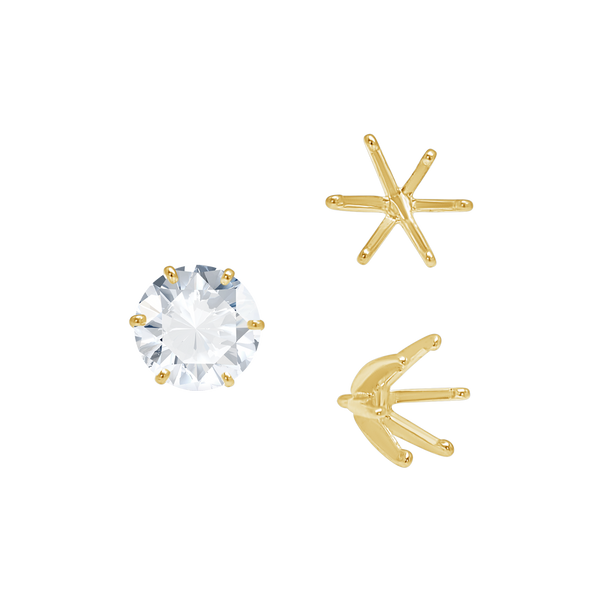 Six Prong Round Light and Low Tiffany Settings With Peg in 14K Gold (Casting) (2.50 mm - 11.00 mm)